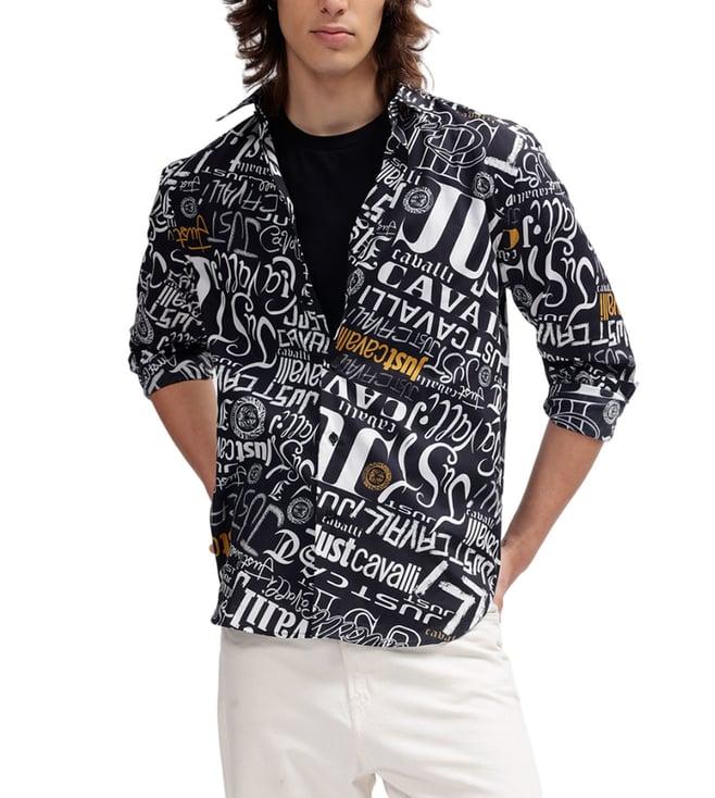 just cavalli black fashion logo regular fit shirt