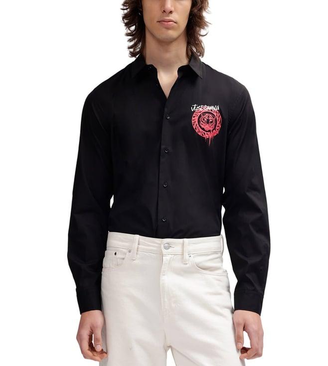 just cavalli black fashion logo regular fit shirt