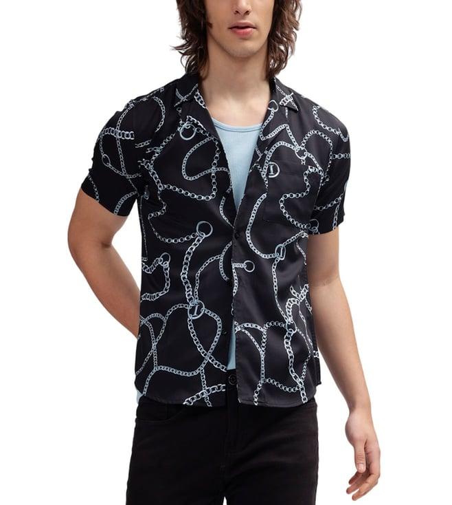 iconic black printed relaxed fit shirt