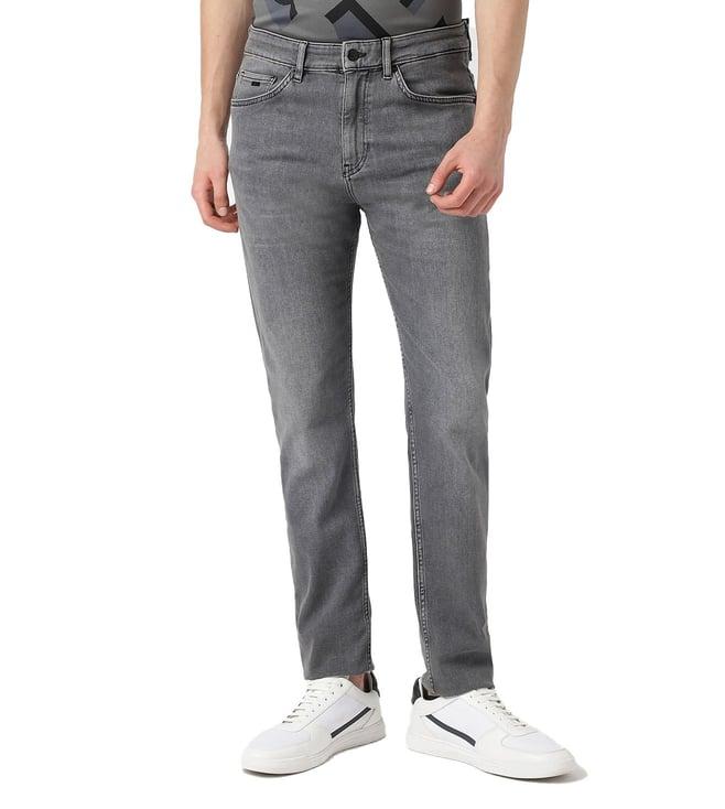 boss tapered grey lightly washed mid rise jeans