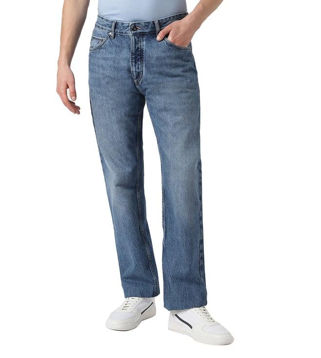 boss regular medium blue lightly washed mid rise jeans