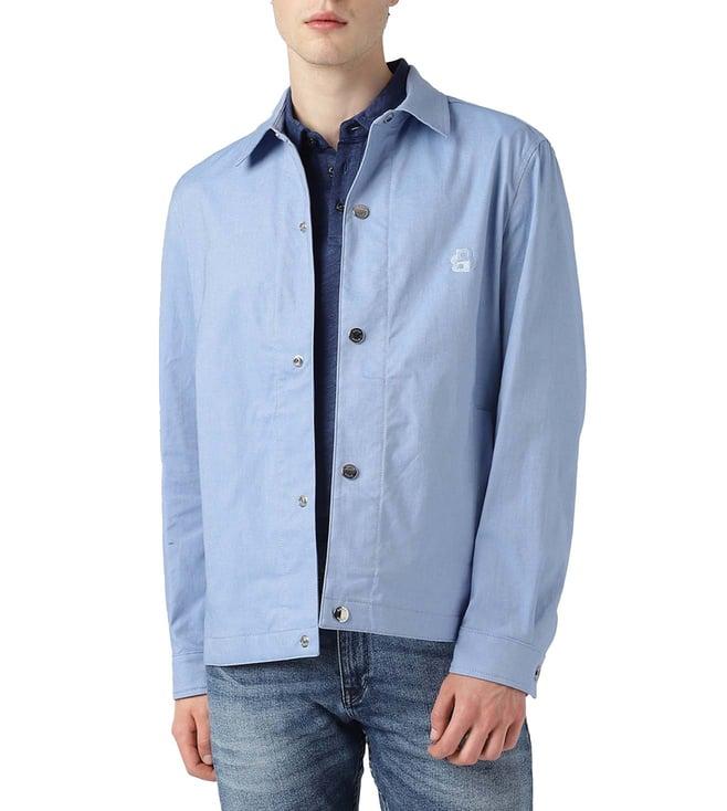 boss light blue regular fit casual jacket