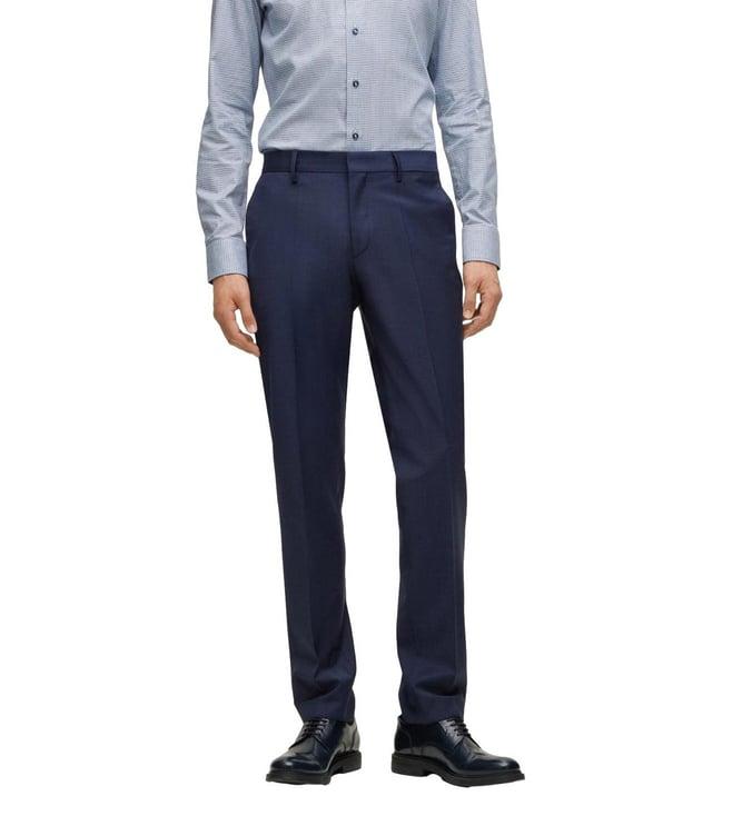 boss dark blue regular fit trousers