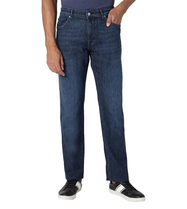 boss regular navy lightly washed mid rise jeans