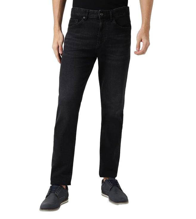 boss tapered black lightly washed mid rise jeans