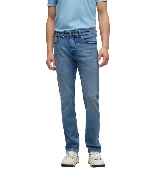 boss slim bright blue lightly washed mid rise jeans