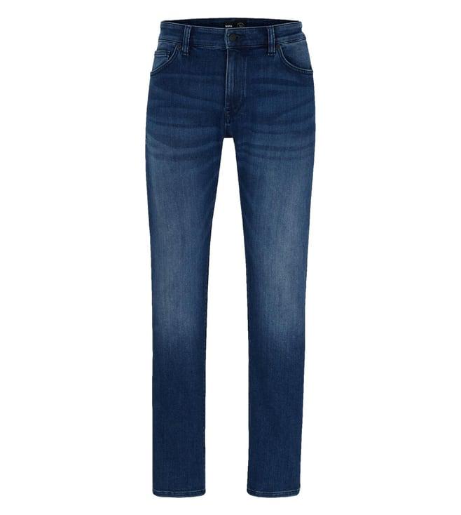 boss regular navy lightly washed mid rise jeans