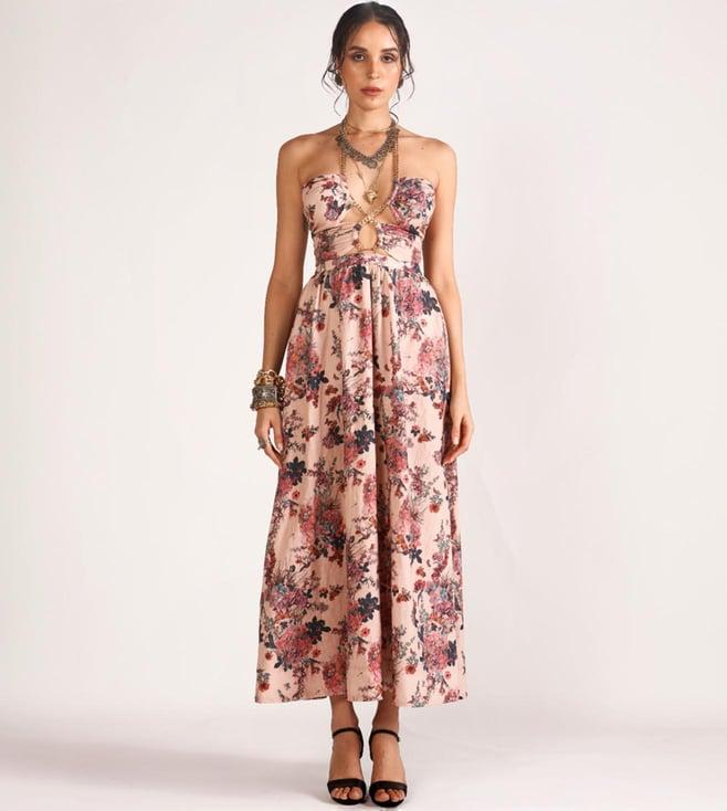 house of three printed diffusion neri printed dress with chain tie ups