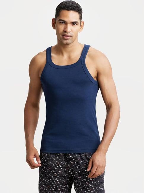 jockey us26 navy super combed cotton rib gym vest