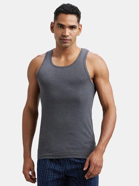 jockey fp04 charcoal super combed cotton rib sleeveless vest with extended length for easy tuck