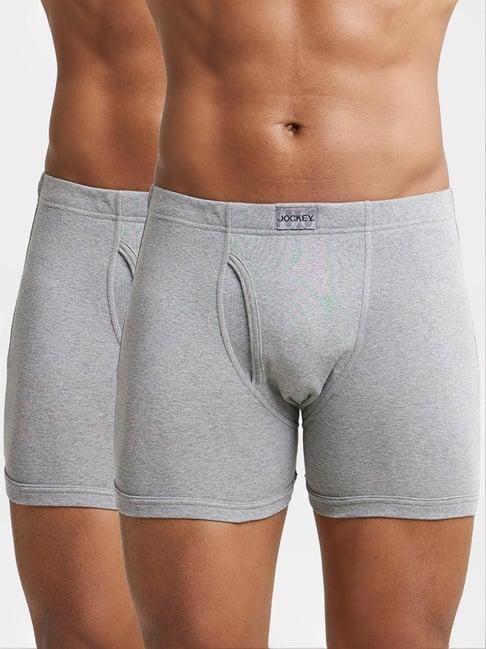 jockey 8008 grey super combed cotton boxer briefs with ultrasoft concealed waistband - pack of 2