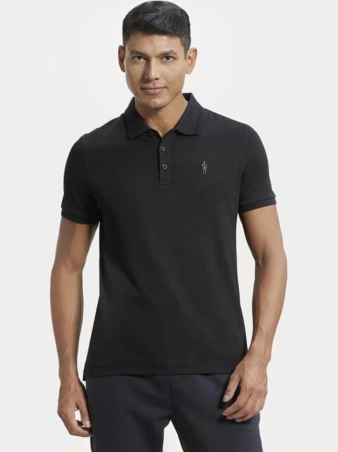 jockey 3912 black super combed cotton rich half sleeves polo t-shirt