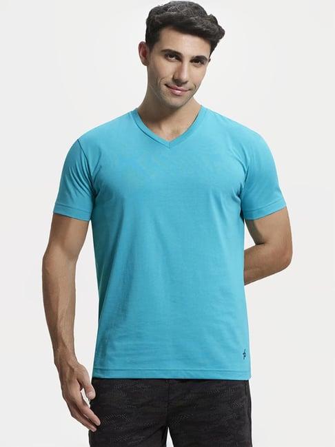 jockey 2726 aqua blue super combed cotton rich half sleeves t-shirt