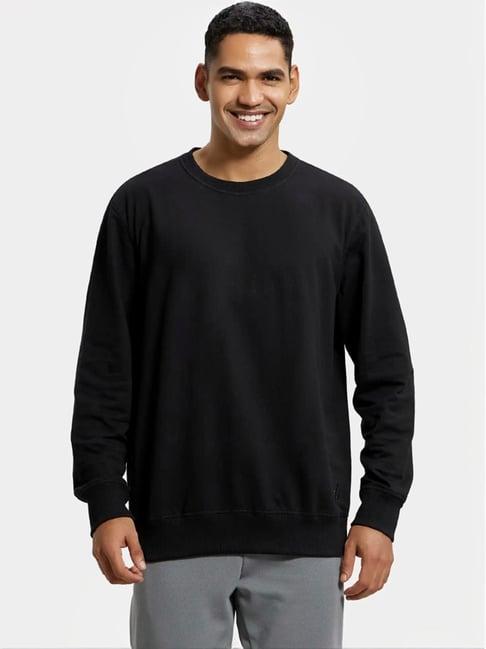 jockey 2716 black super combed cotton french terry sweatshirt with ribbed cuffs