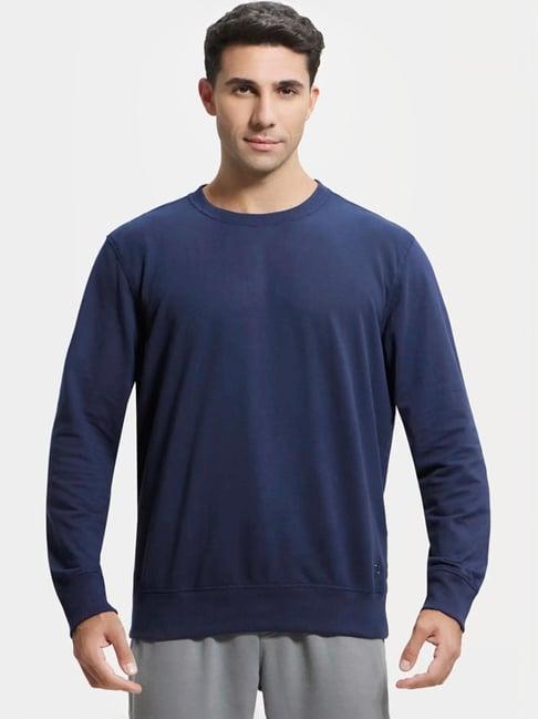 jockey 2716 blue super combed cotton french terry sweatshirt with ribbed cuffs