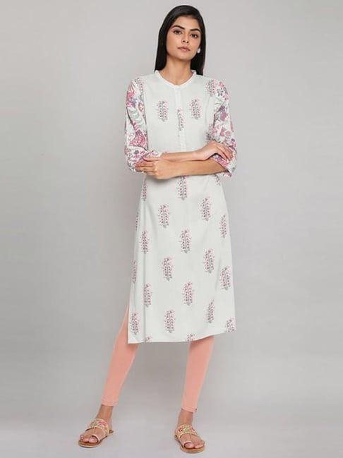 w white printed straight kurta