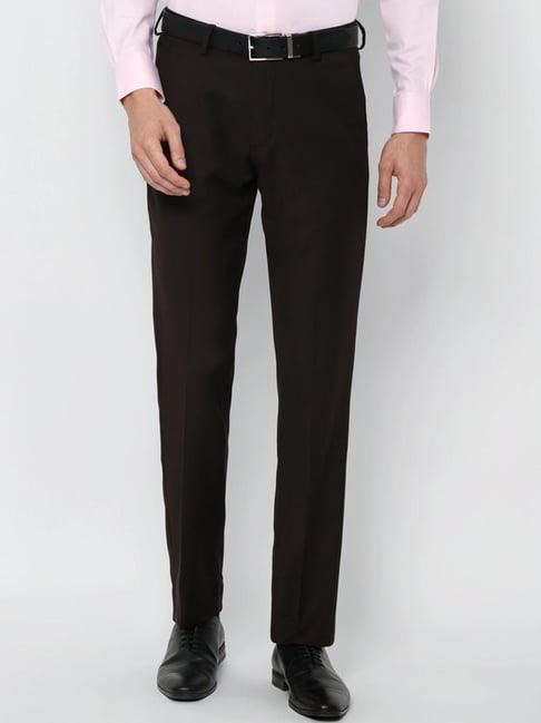 louis philippe brown regular fit flat front trousers