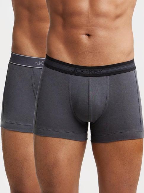 jockey 1015 charcoal super combed cotton rib trunks with stay fresh properties - pack of 2