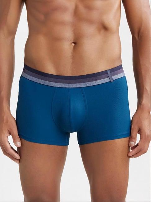 jockey hg14 blue microfiber elastane stretch trunks with stay dry technology