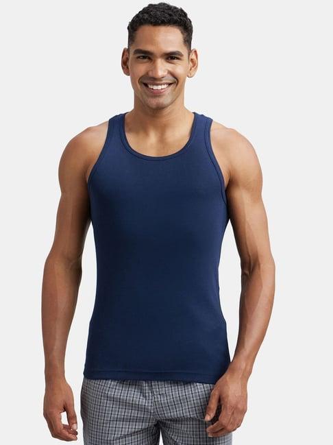 jockey fp04 black super combed cotton rib sleeveless vest with extended length for easy tuck