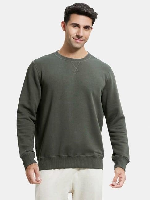 jockey us92 dark olive super combed cotton rich fleece sweatshirt with stay warm treatment