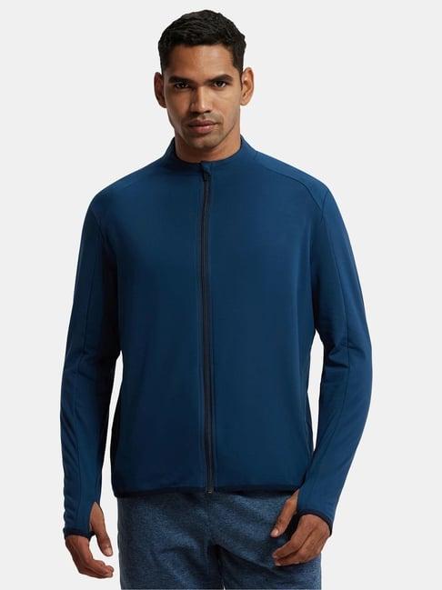 jockey sp17 teal blue soft touch microfiber elastane thumbhole jacket with stay dry treatment