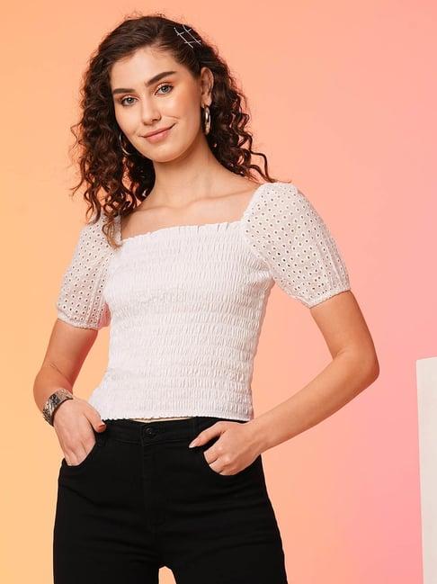 globus white cotton regular fit crop top