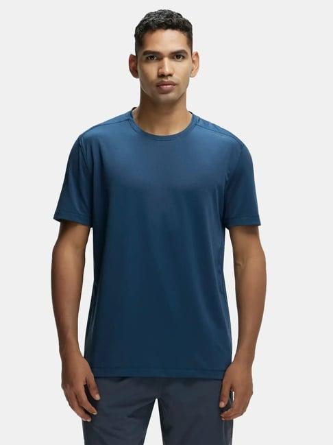 jockey mv37 mid night navy microfiber elastane half sleeves t-shirt with stay fresh treatment