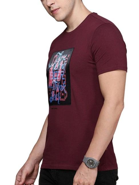 simon carter london maroon printed slim fit t-shirt