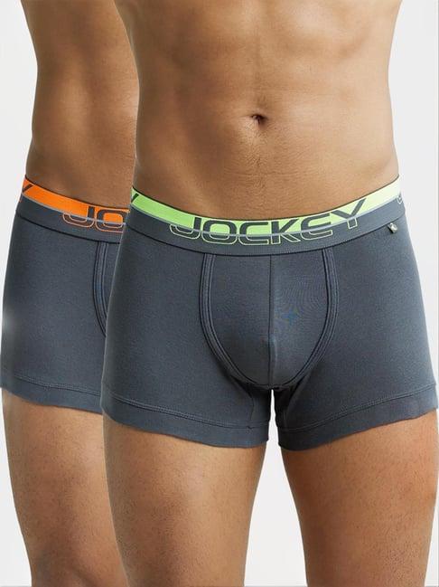 jockey fp03 asphalt super combed cotton rib trunks with ultrasoft waistband - pack of 2