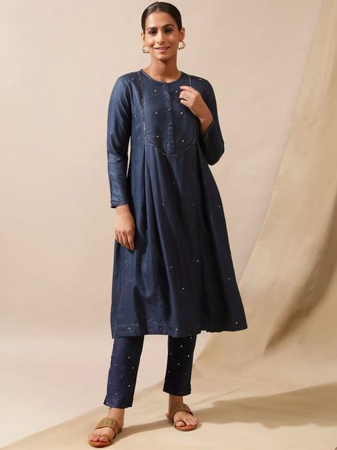 folksong by w blue embellished a line kurta