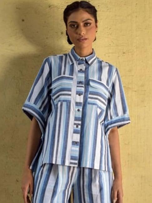 anushe pirani blue & white fika safari shirt