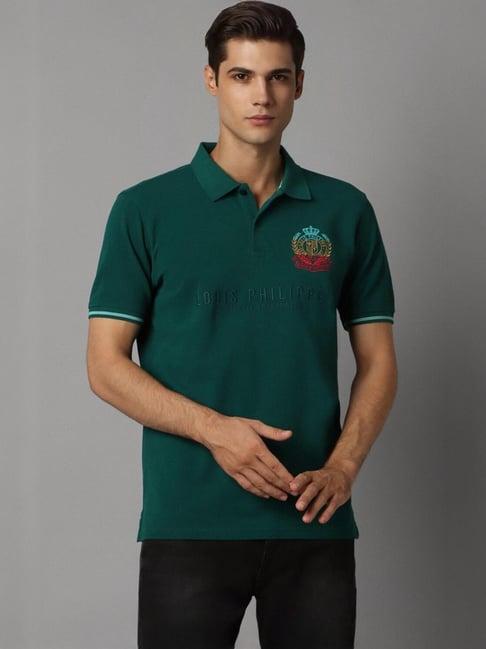 louis philippe sport green cotton slim fit polo t-shirt