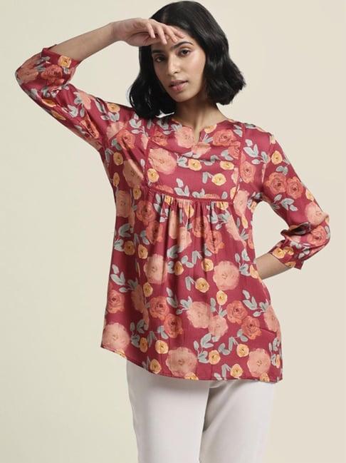 bombay bloom maroon floral burst tencel top