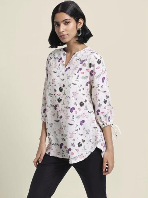 bombay bloom off white floral linen top