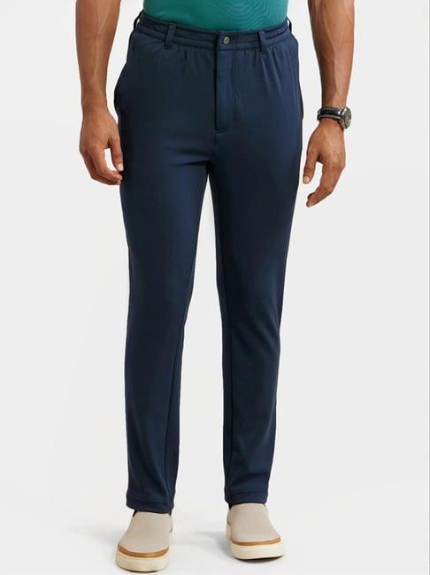 jockey navy slim fit flat front trousers