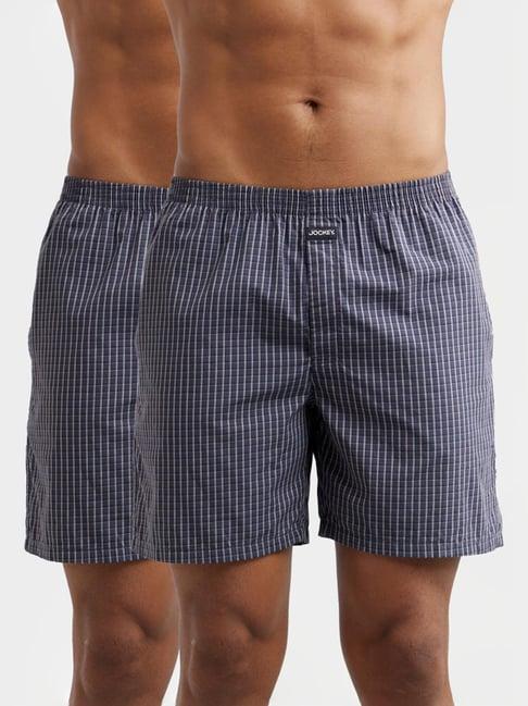 jockey black & blue regular fit check boxer shorts - pack of 2