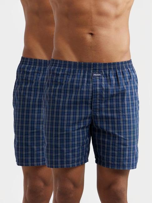 jockey navy & black regular fit check boxer shorts - pack of 2