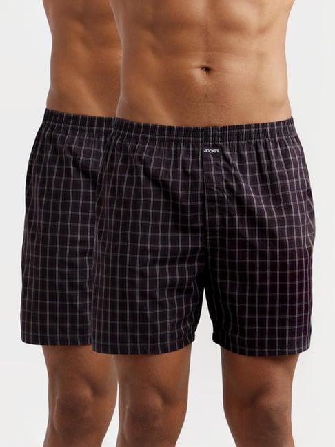 jockey black & navy regular fit check boxer shorts - pack of 2