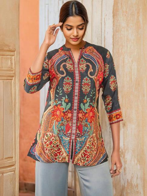 soch charcoal grey floral print tunic