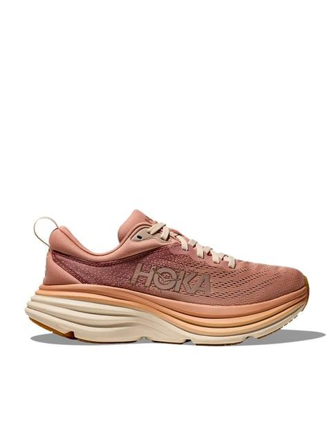 hoka women's w bondi 8 sandstone & cream running shoes