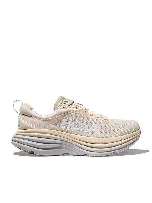 hoka men's m bondi 8 wide oat milk & barley running shoes