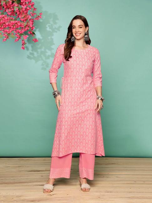 rangita pink printed kurta palazzo set