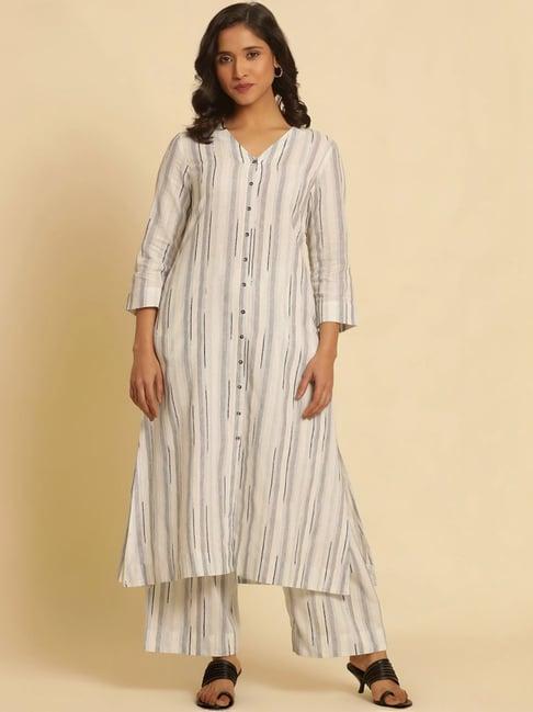 w off-white striped kurta palazzo set