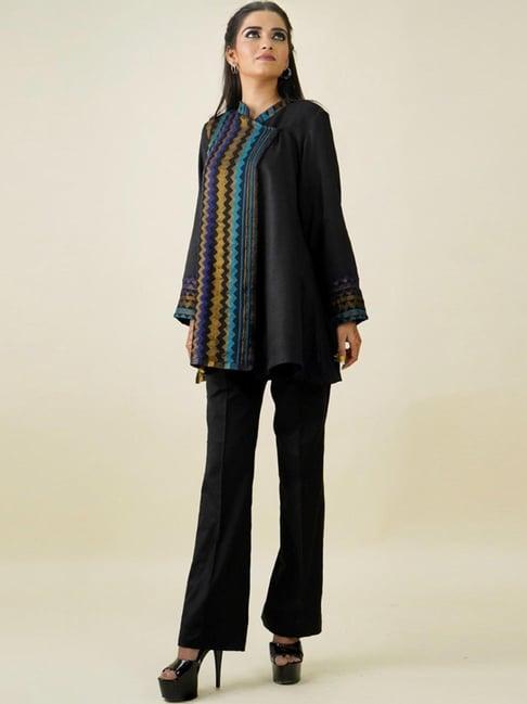 inching india black nihaar turq lurex woollen jacket