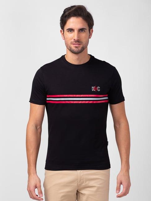 kenneth cole black slim fit striped crew t-shirt