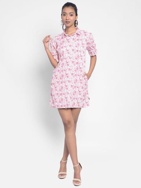 crimsoune club pink & white floral print shirt dress