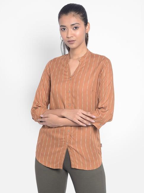 crimsoune club brown & white striped shirt