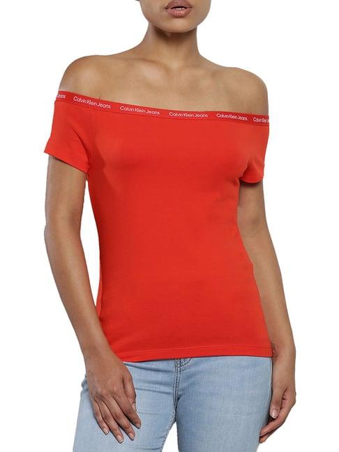 calvin klein fiery red logo slim fit top