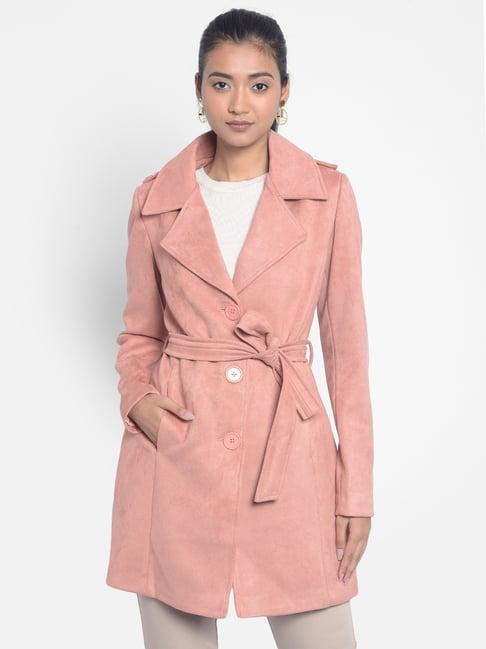 crimsoune club peach regular fit overcoat with belt